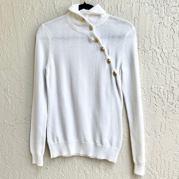 Lilly Pulitzer Cotton Asymmetrical Button Turtleneck Sweater White Women's Small - Picture 1 of 6